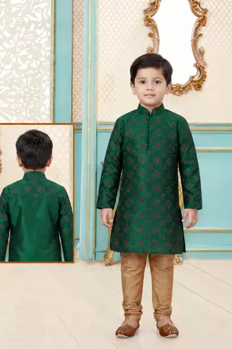 Green festive wear designer silk boys-kurta-pyjama