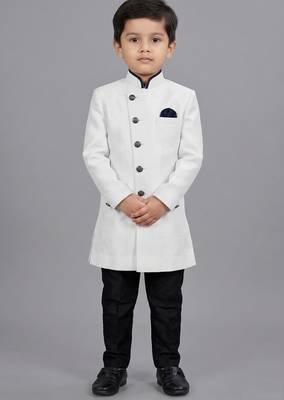 White festive wear designer art dupion silk boys-indo-western-dress 1
