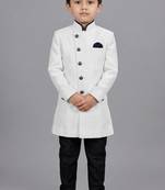 White festive wear designer art dupion silk boys-indo-western-dress