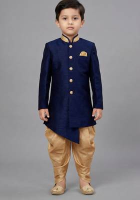 Blue festive wear designer art dupion silk boys-indo-western-dress 1