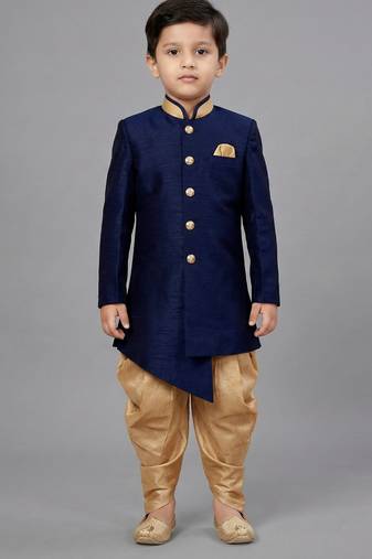 Blue festive wear designer art dupion silk boys-indo-western-dress