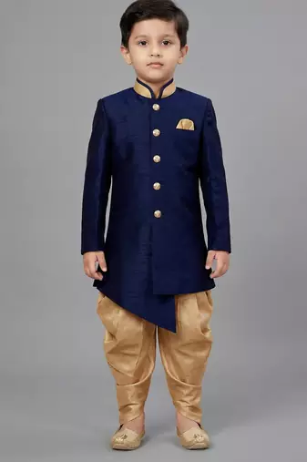 Blue festive wear designer art dupion silk boys-indo-western-dress