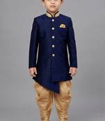 Blue festive wear designer art dupion silk boys-indo-western-dress