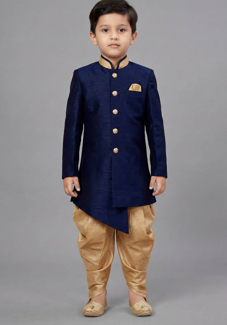 Blue festive wear designer art dupion silk boys-indo-western-dress