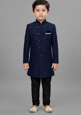 Blue festive wear designer art dupion silk boys-indo-western-dress 1