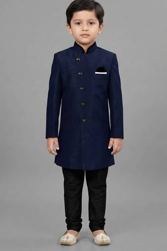 Blue festive wear designer art dupion silk boys-indo-western-dress