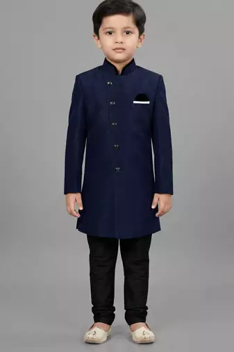 Blue festive wear designer art dupion silk boys-indo-western-dress