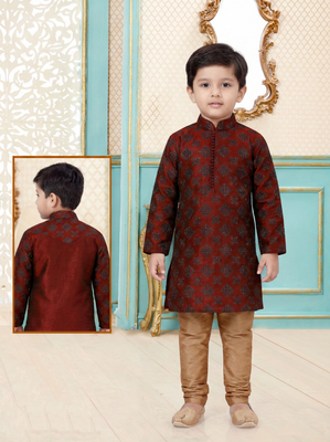 Red festive wear designer silk boys-kurta-pyjama 3