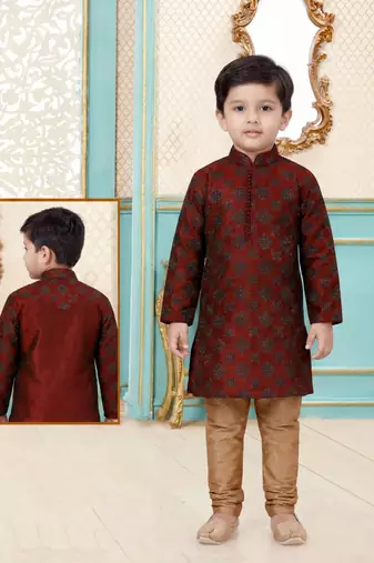 Red festive wear designer silk boys-kurta-pyjama