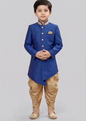 Blue festive wear designer art dupion silk boys-indo-western-dress 1