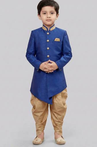 Blue festive wear designer art dupion silk boys-indo-western-dress
