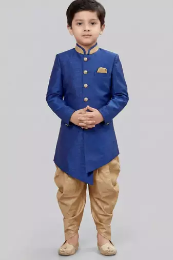 Blue festive wear designer art dupion silk boys-indo-western-dress