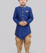 Blue festive wear designer art dupion silk boys-indo-western-dress
