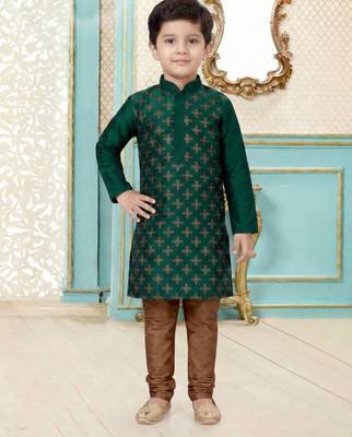 Green festive wear designer silk boys-kurta-pyjama 3