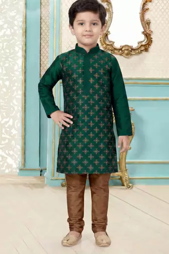 Green festive wear designer silk boys-kurta-pyjama