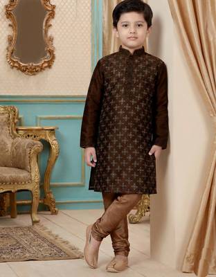 Brown festive wear designer silk blend boys-kurta-pyjama 3