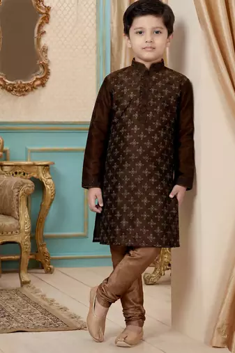 Brown festive wear designer silk boys-kurta-pyjama