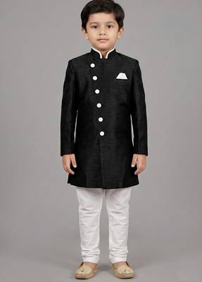 Black festive wear designer art dupion silk boys-indo-western-dress 1