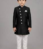 Black festive wear designer art dupion silk boys-indo-western-dress