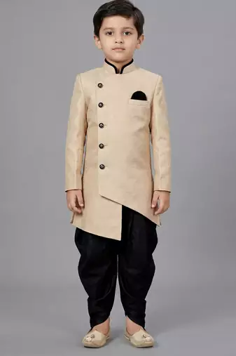 Beige festive wear designer art dupion silk boys-indo-western-dress