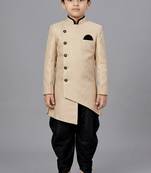 Beige festive wear designer art dupion silk boys-indo-western-dress