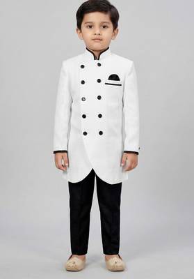 White festive wear designer art dupion silk boys-indo-western-dress 1