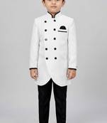 White festive wear designer art dupion silk boys-indo-western-dress