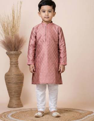 Pink festive wear designer jacquard boys-kurta-pyjama 1
