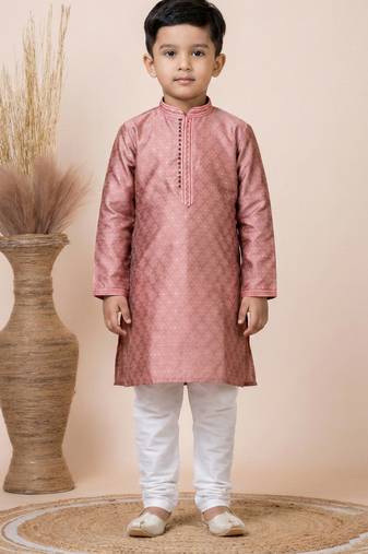 Pink festive wear designer jacquard boys-kurta-pyjama