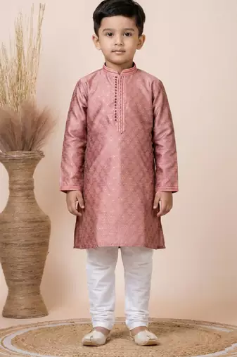 Pink festive wear designer jacquard boys-kurta-pyjama