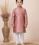 Pink festive wear designer jacquard boys-kurta-pyjama
