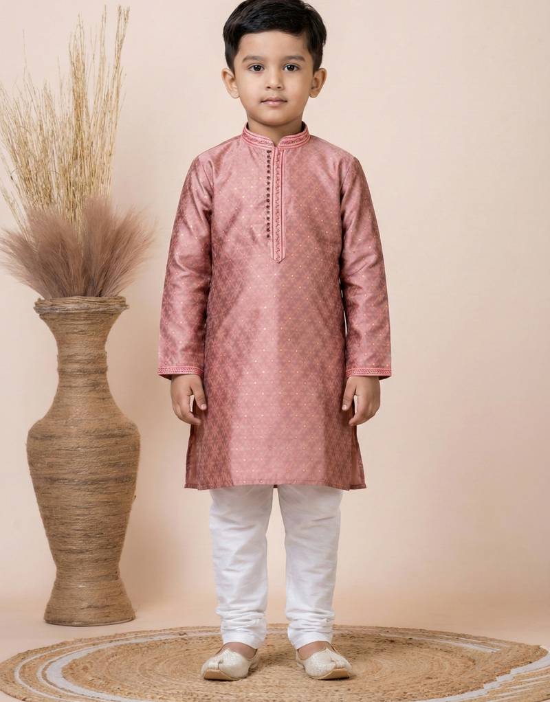 Pink festive wear designer jacquard boys-kurta-pyjama
