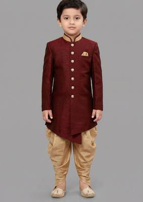 Maroon festive wear designer art dupion silk boys-indo-western-dress 1
