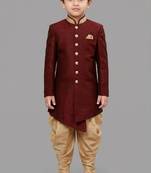 Maroon festive wear designer art dupion silk boys-indo-western-dress