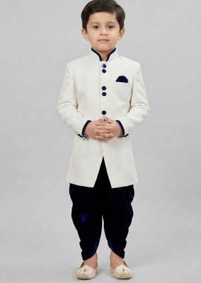White festive wear designer art dupion silk boys-indo-western-dress 1