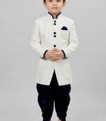White festive wear designer art dupion silk boys-indo-western-dress