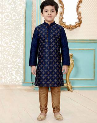 Blue festive wear designer silk blend boys-kurta-pyjama 3