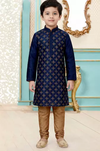 Blue festive wear designer silk boys-kurta-pyjama