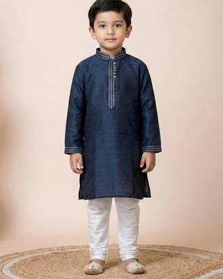 Blue festive wear designer jacquard boys-kurta-pyjama 1