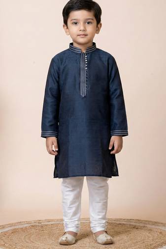 Blue festive wear designer jacquard boys-kurta-pyjama