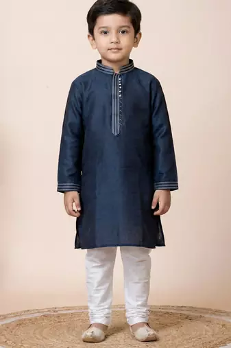 Blue festive wear designer jacquard boys-kurta-pyjama