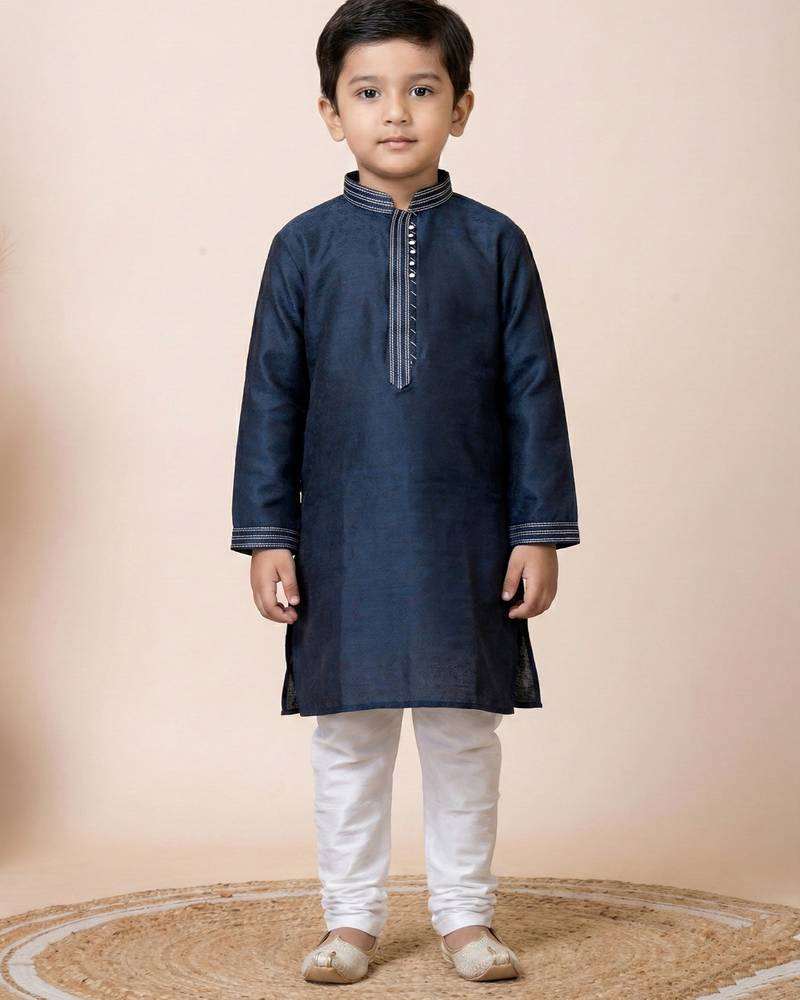 Blue festive wear designer jacquard boys-kurta-pyjama