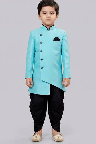 Blue festive wear designer art dupion silk boys-indo-western-dress