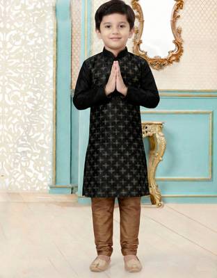 Black festive wear designer silk blend boys-kurta-pyjama 3