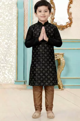 Black festive wear designer silk boys-kurta-pyjama