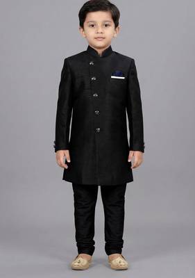 Black festive wear designer art dupion silk boys-indo-western-dress 1