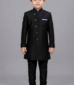 Black festive wear designer art dupion silk boys-indo-western-dress