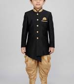 Black festive wear designer art dupion silk boys-indo-western-dress