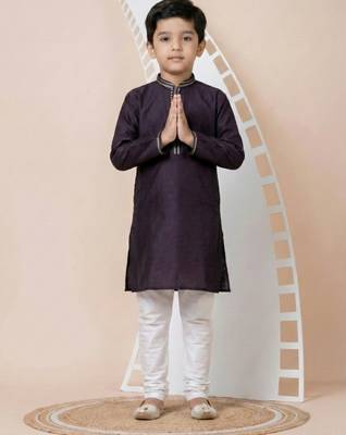 Purple festive wear designer jacquard boys-kurta-pyjama 1