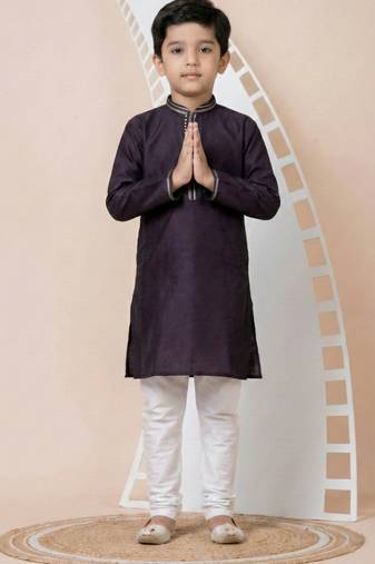 Purple festive wear designer jacquard boys-kurta-pyjama